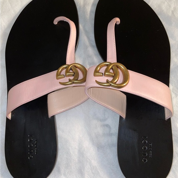 GUCCI MARMONT LEATHER THONG PERFECT PINK ANTIQUE GOLD GG SANDAL FLATS SIZE 11 41 - Picture 6 of 15
